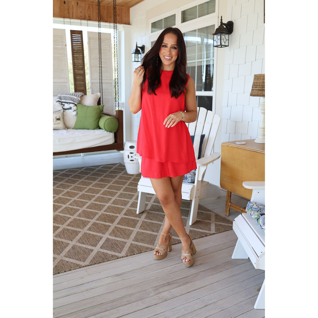 Woman in a red dress 