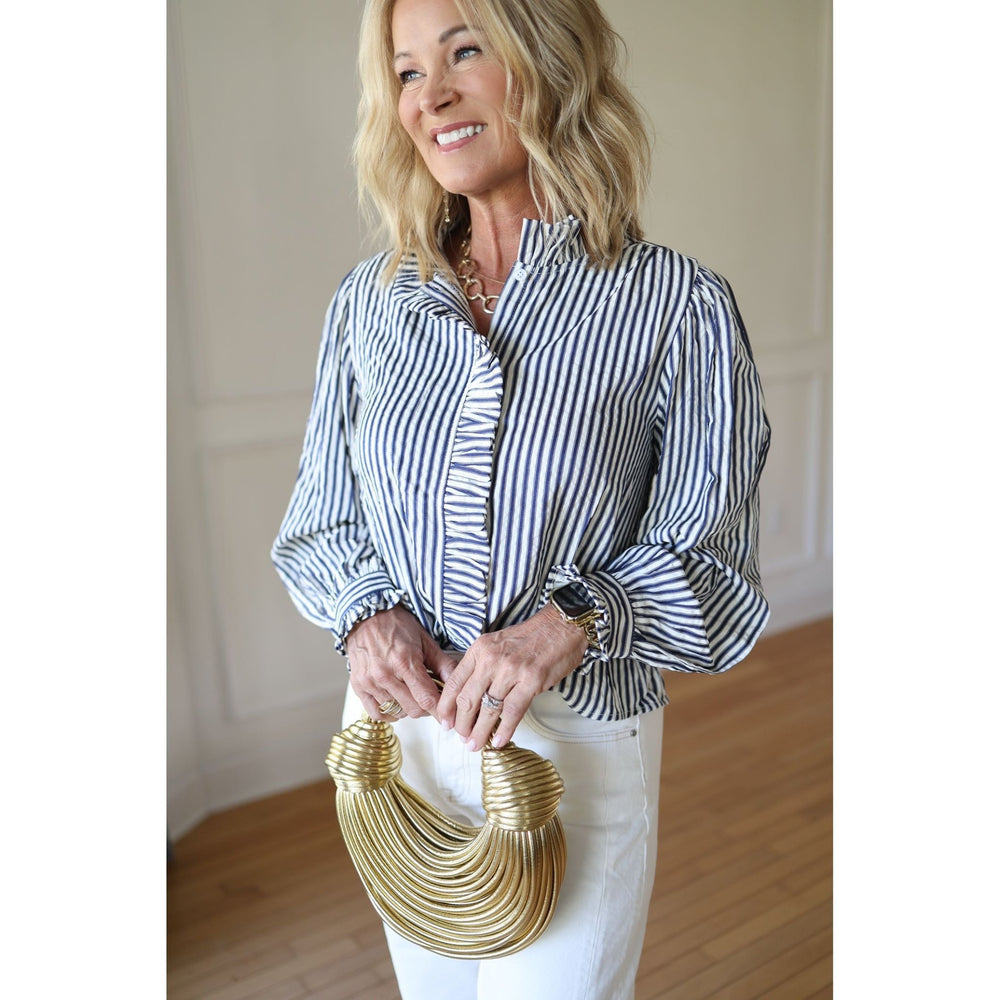 Blue and white striped top