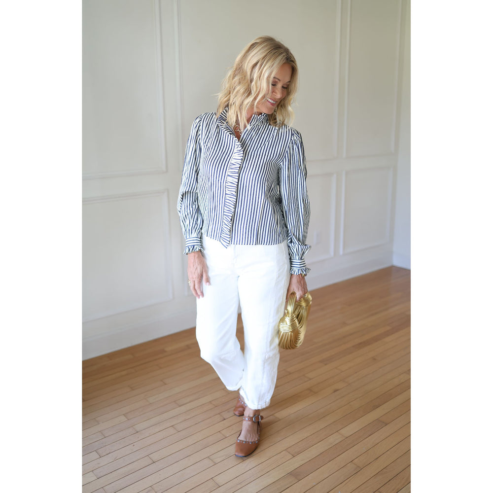 blue and white blouse 