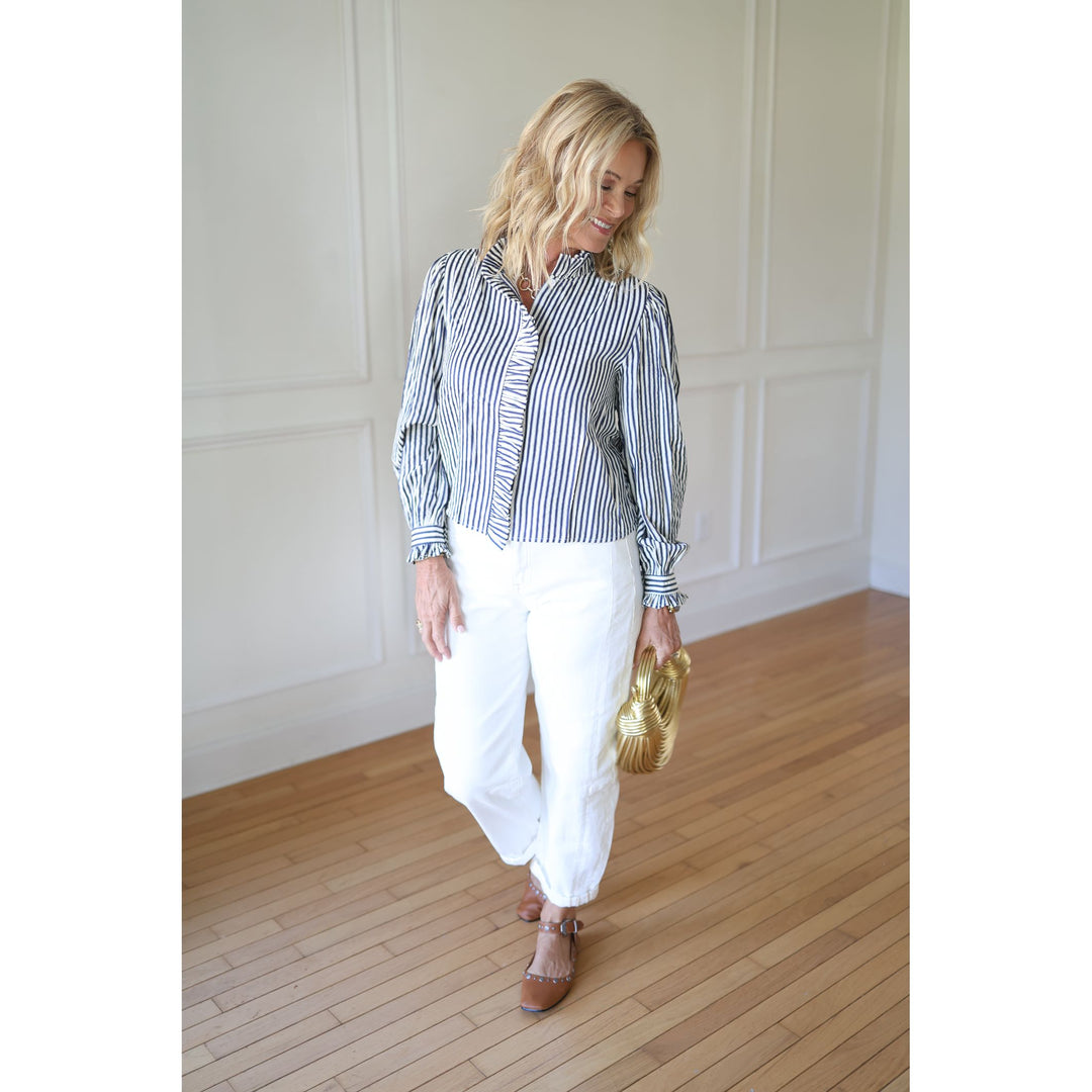 blue and white blouse 