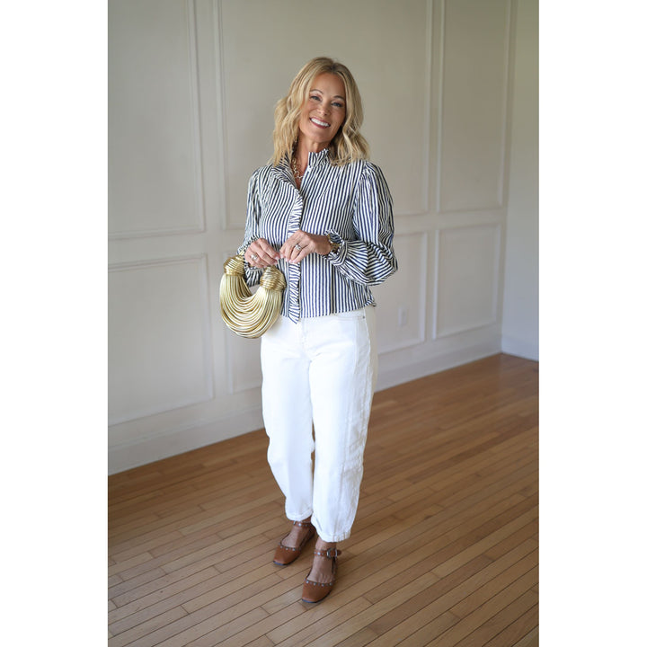 white and blue top