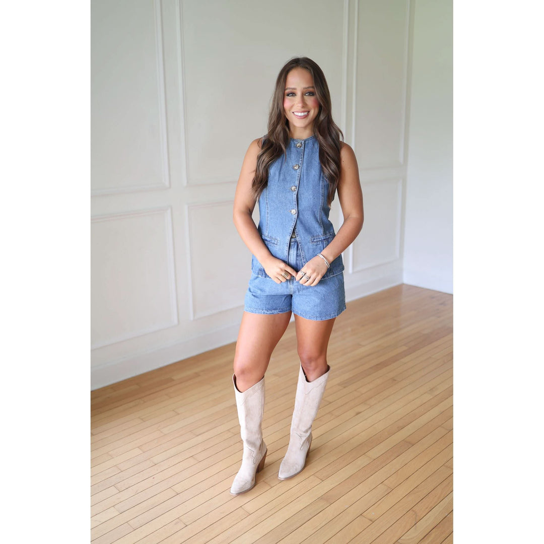 denim shorts set