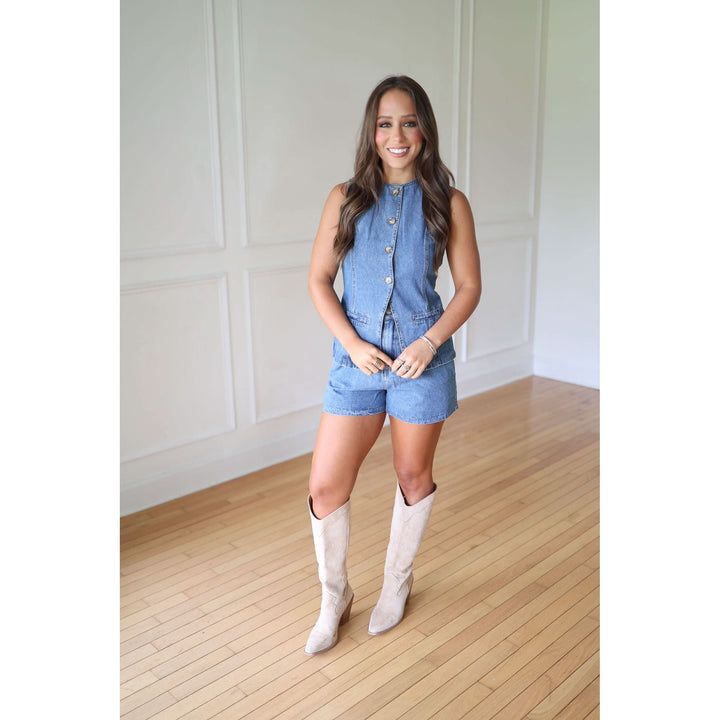 denim shorts set