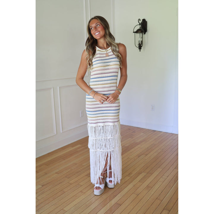 Karon Fringe Crochet Midi Dress