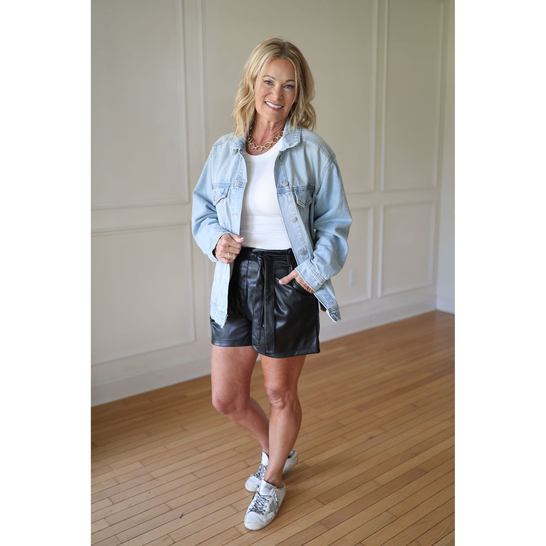 Women's Black Pleather Shorts