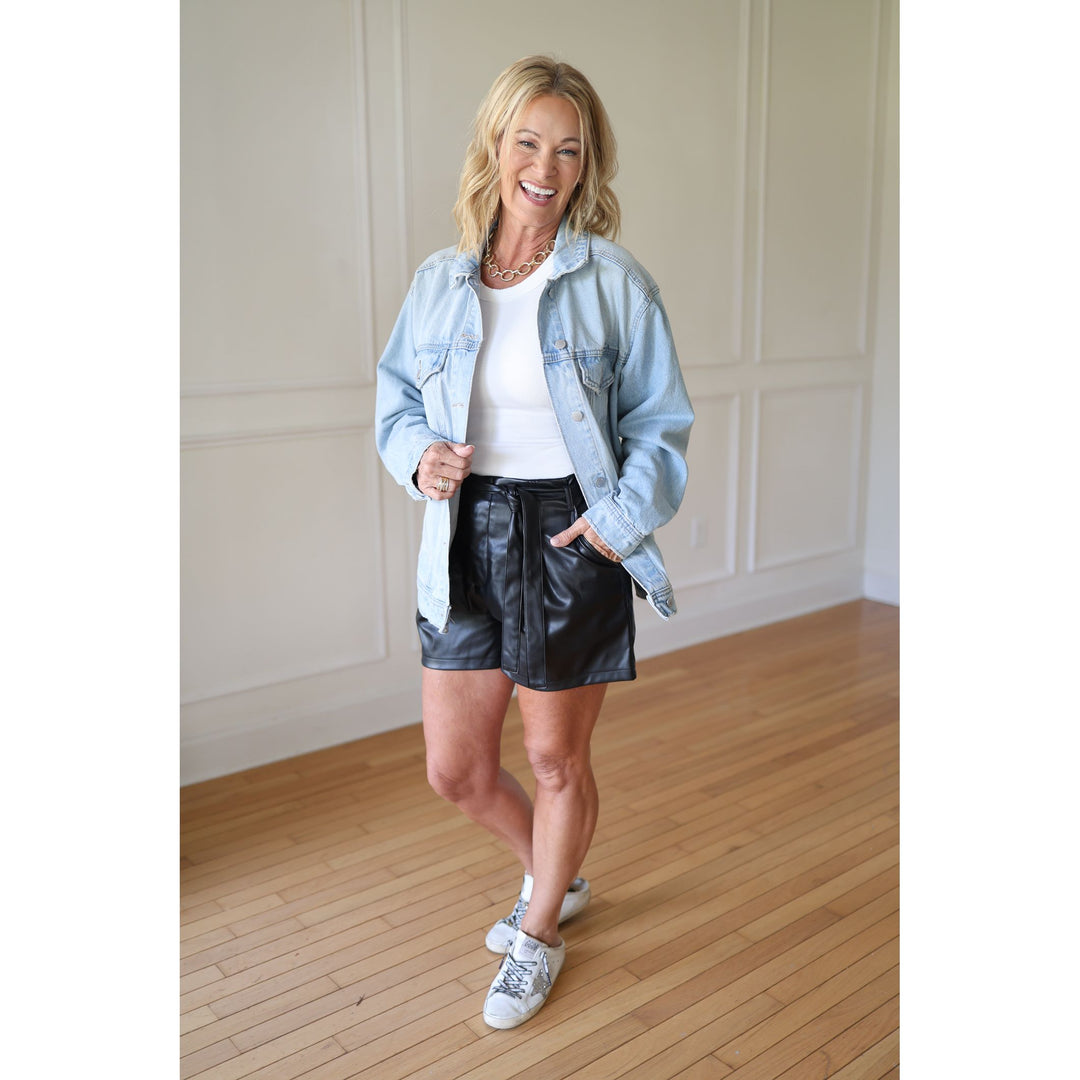 Women's Black Pleather Shorts