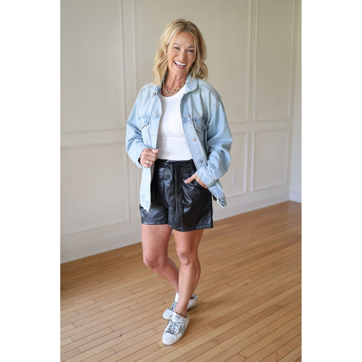 Women's Black Pleather Shorts