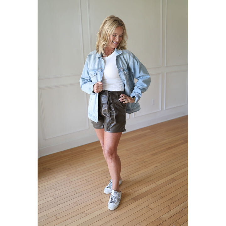 Olive Pleather Shorts