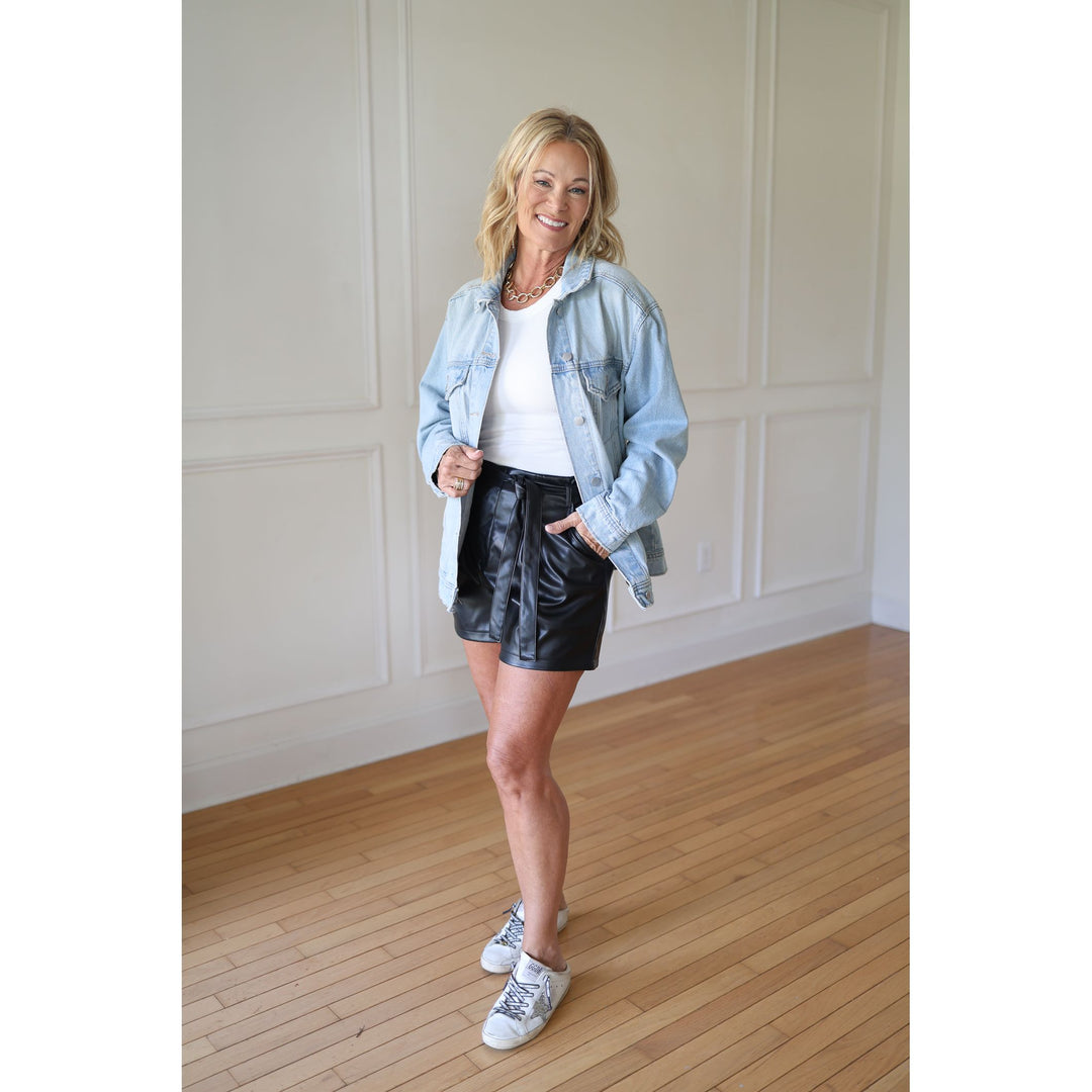 Women's Black Pleather Shorts