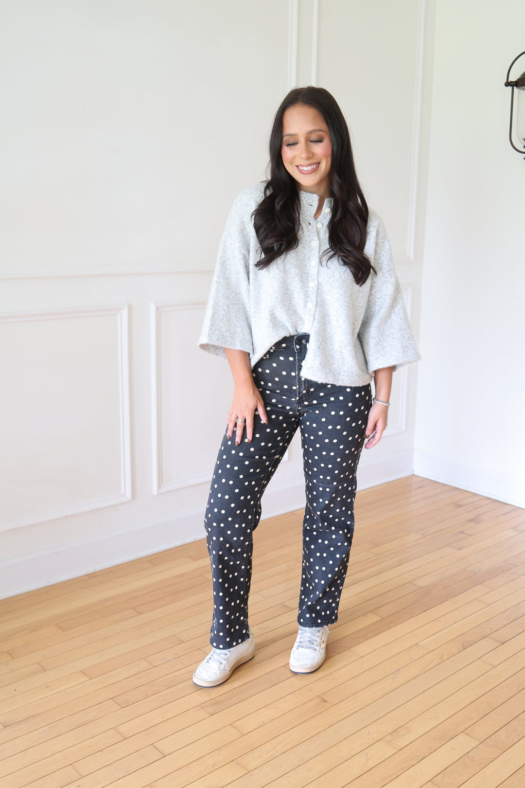 Kyndall Vintage Straight Black Polka Dot Pants