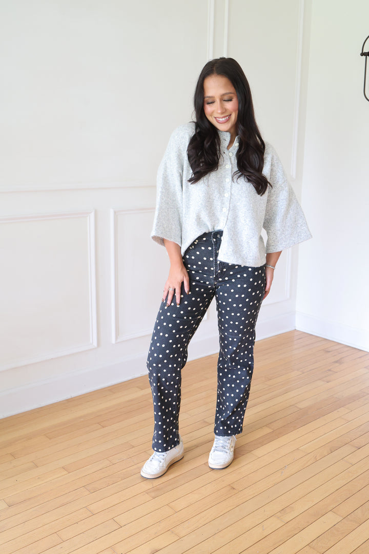 Kyndall Vintage Straight Black Polka Dot Pants