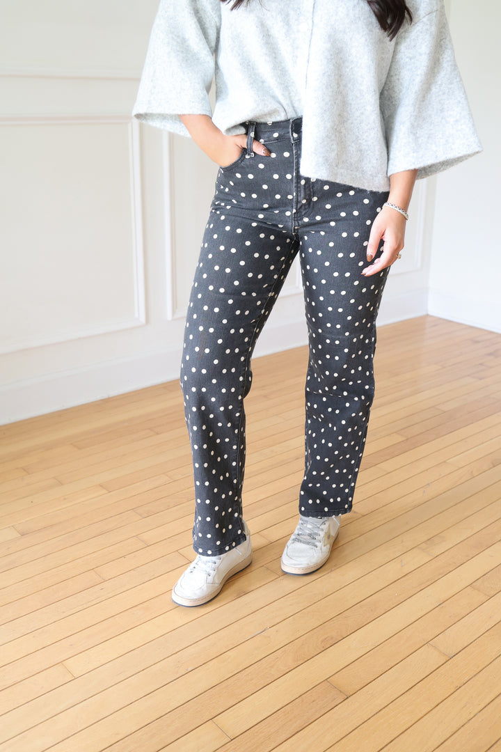 Kyndall Vintage Straight Black Polka Dot Pants