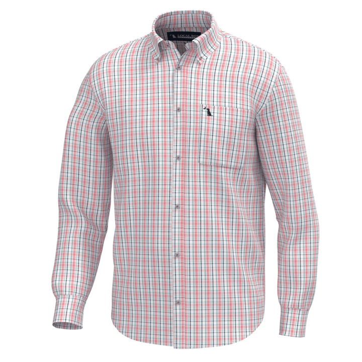 Plaid shirt with a brand logo on a white background