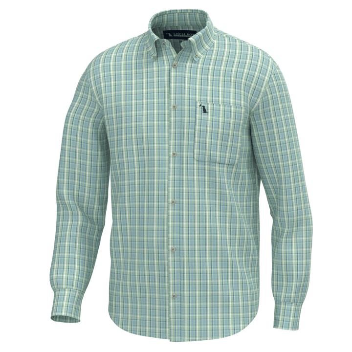 Green and blue plaid shirt on a white background