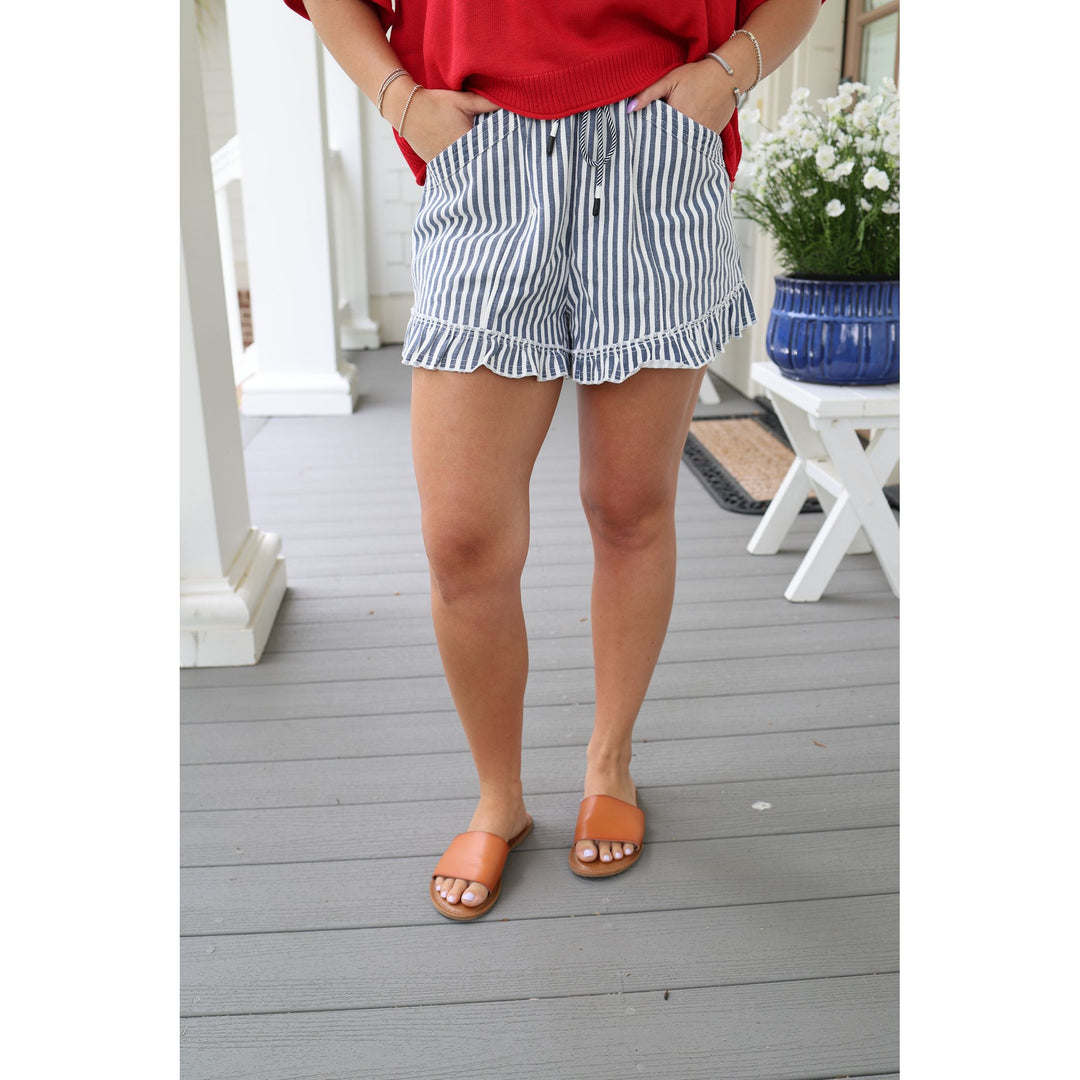 navy striped shorts 