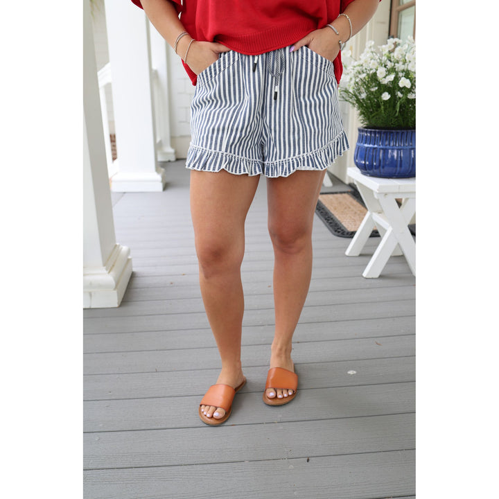 navy striped shorts 