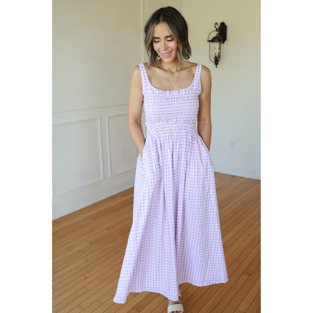 Lizzie Lavender Check Maxi Sundress