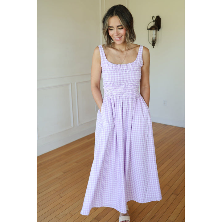 Lizzie Lavender Check Maxi Sundress