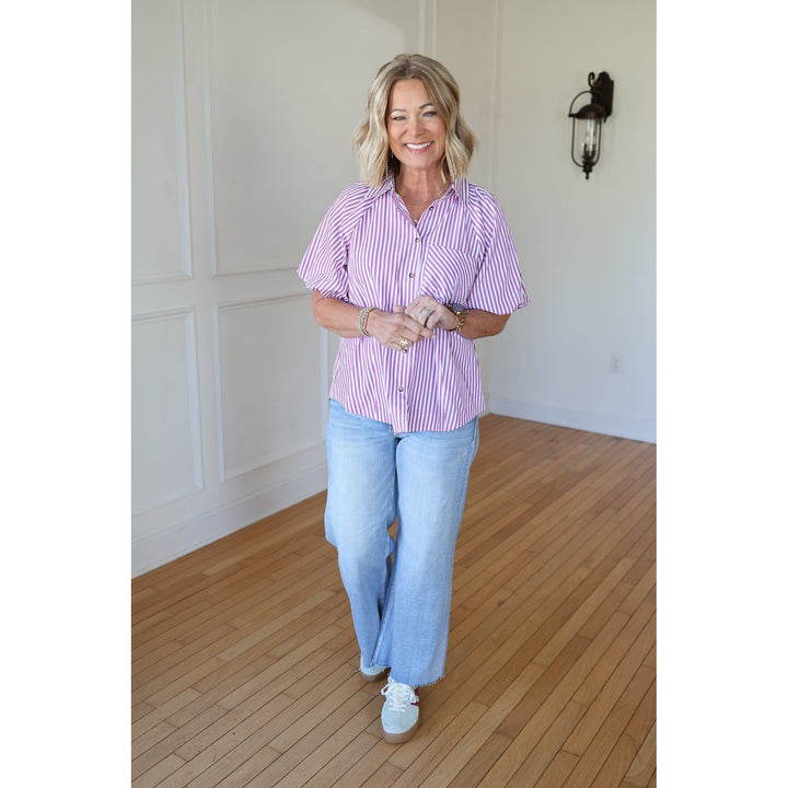 Madison Magenta Striped Trapeze Top