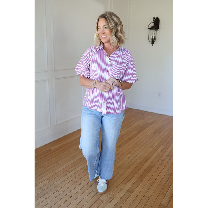 Madison Magenta Striped Trapeze Top