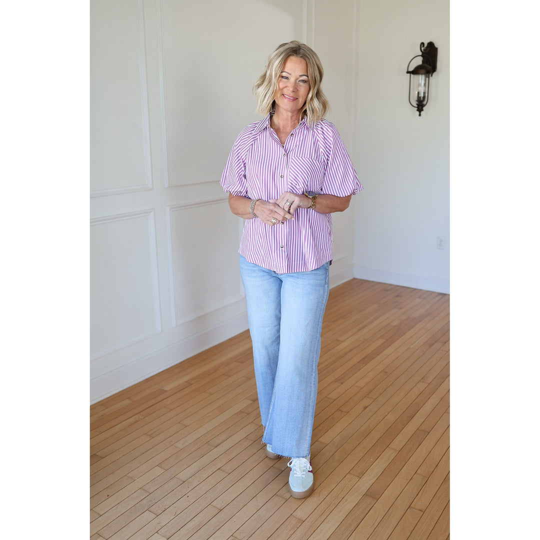 Madison Magenta Striped Trapeze Top