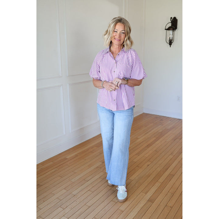 Madison Magenta Striped Trapeze Top