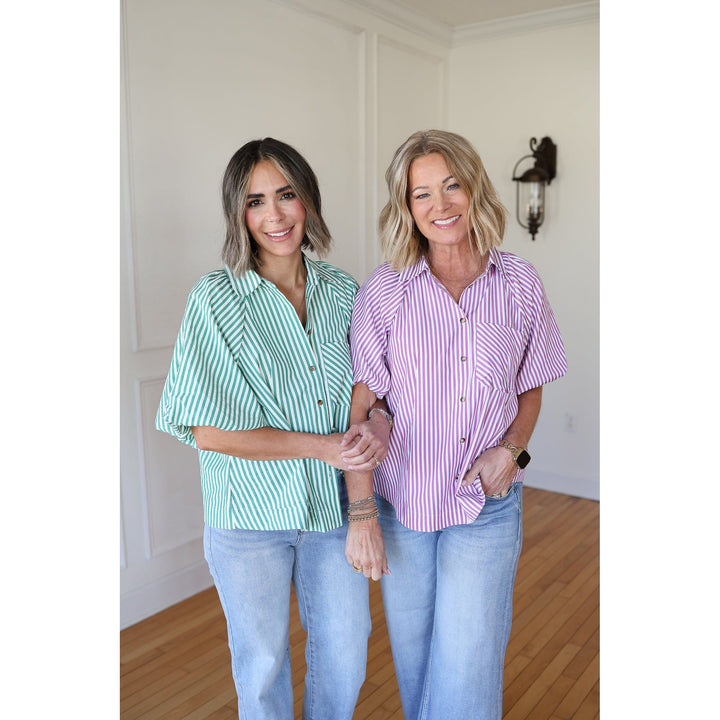 Madison Magenta Striped Trapeze Top