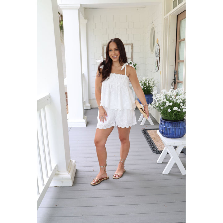 white eyelet shorts set