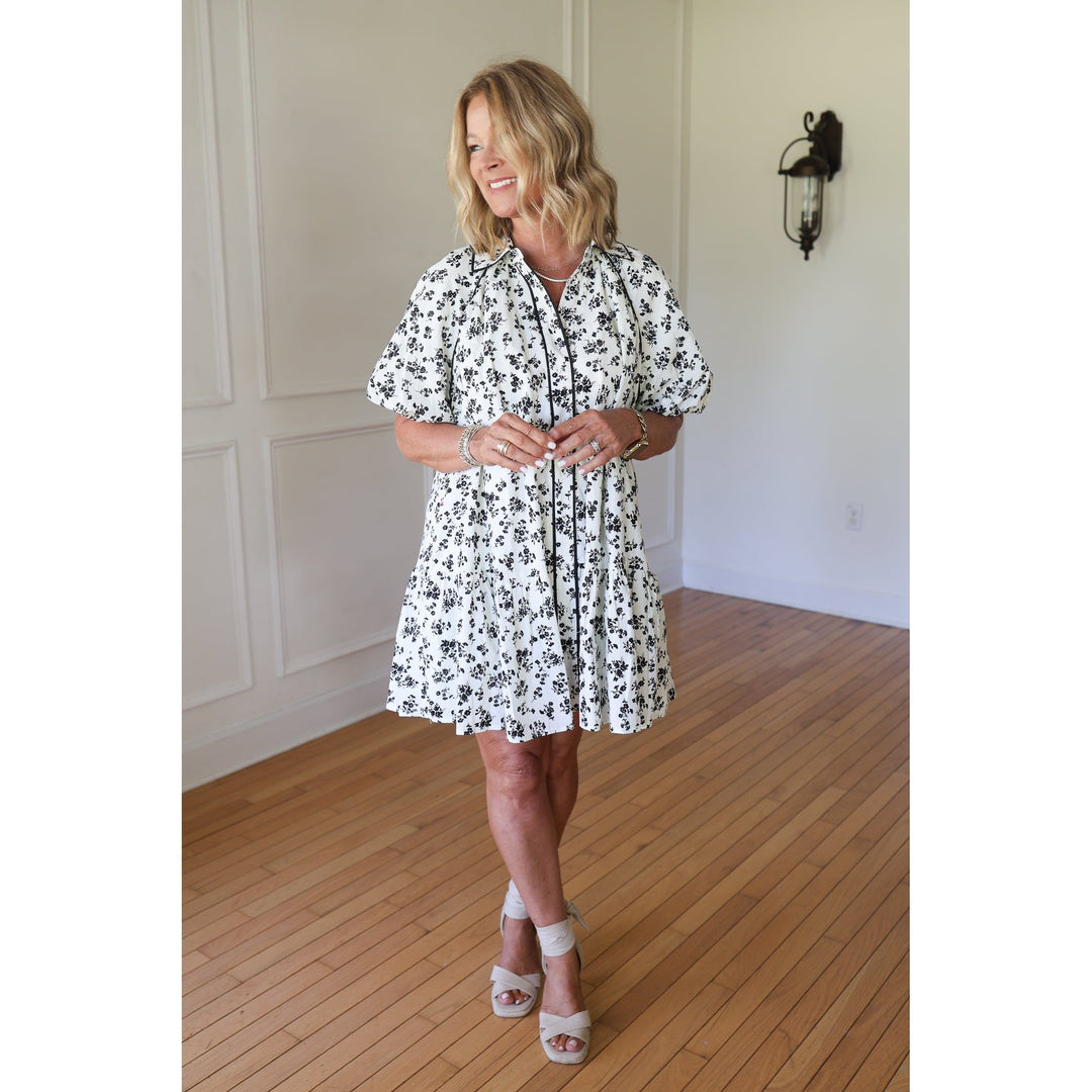 Marcy Black and White Floral Dress