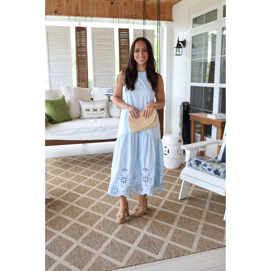 blue drop waist midi 