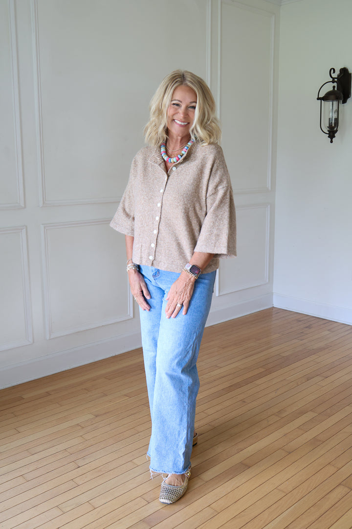 woman wearing mocha cardigan