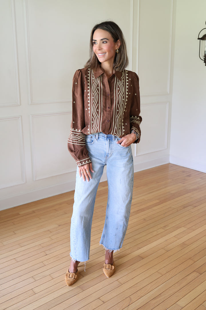Mayben Embroidered Suede Top