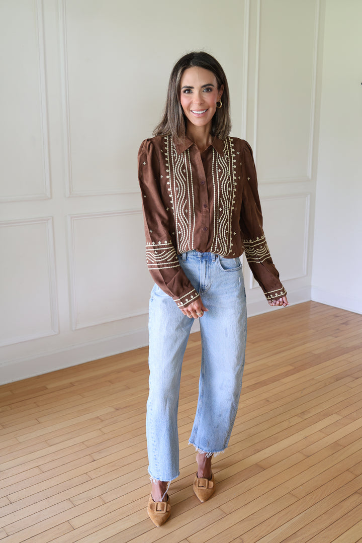 Mayben Embroidered Suede Top
