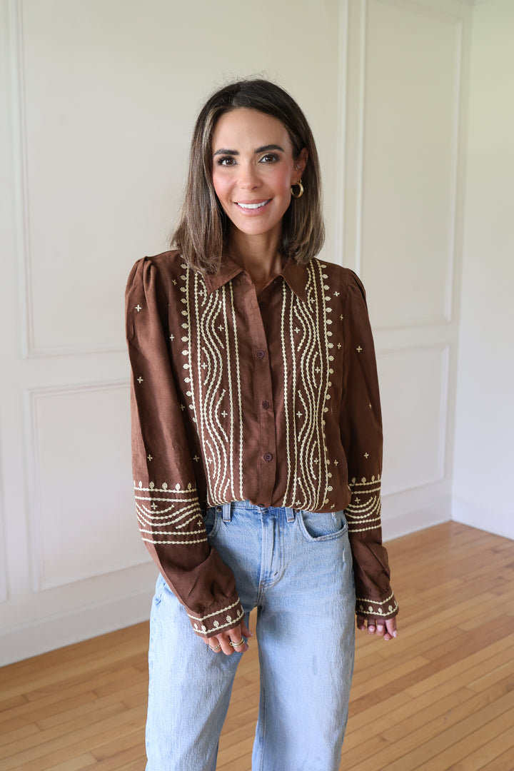 Mayben Embroidered Suede Top