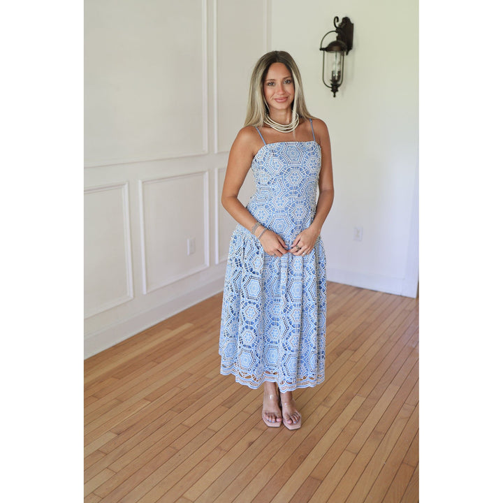 Mays Blue Lace Midi Dress