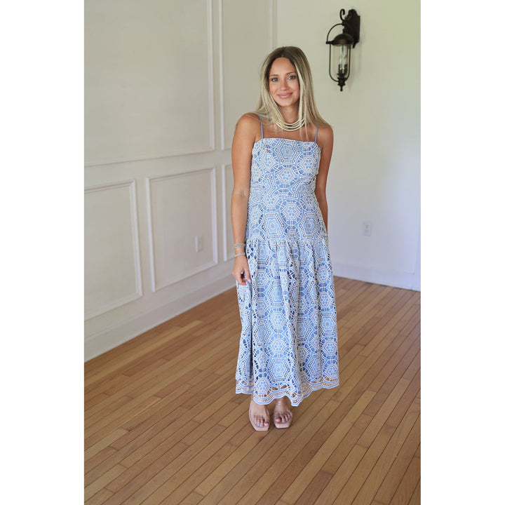 Mays Blue Lace Midi Dress