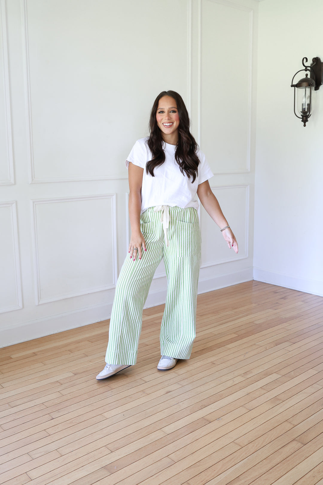 Melia Sage Striped Pants