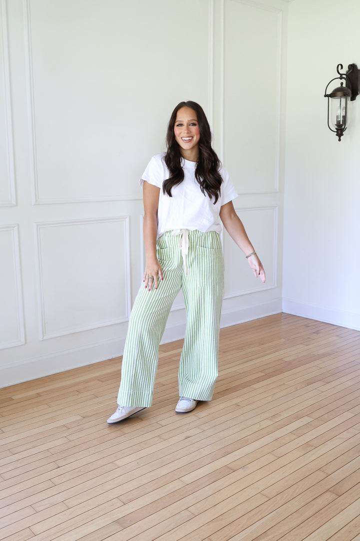 Melia Sage Striped Pants