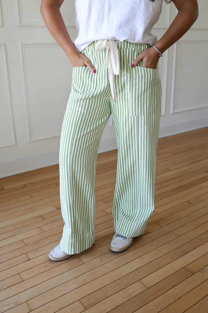 Melia Sage Striped Pants