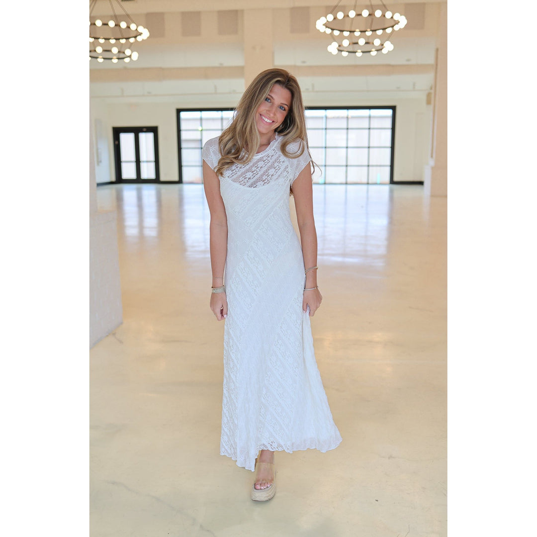 Mendy White Mixed Lace Dress