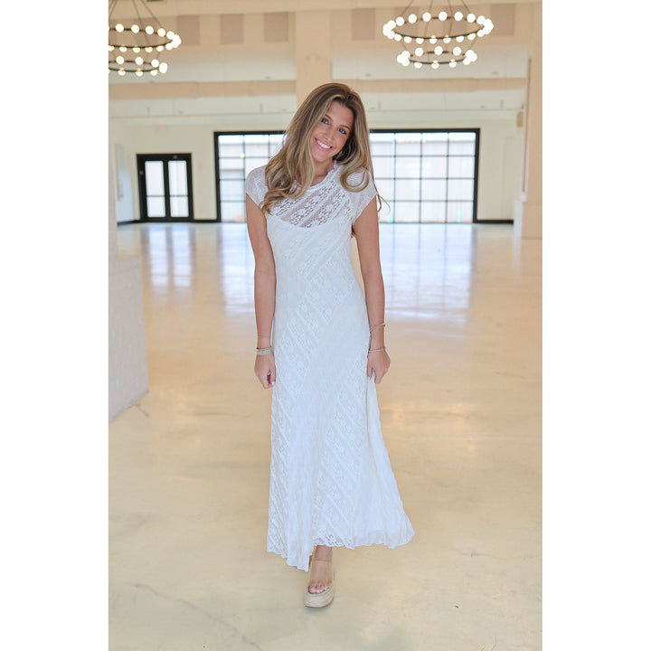 Mendy White Mixed Lace Dress