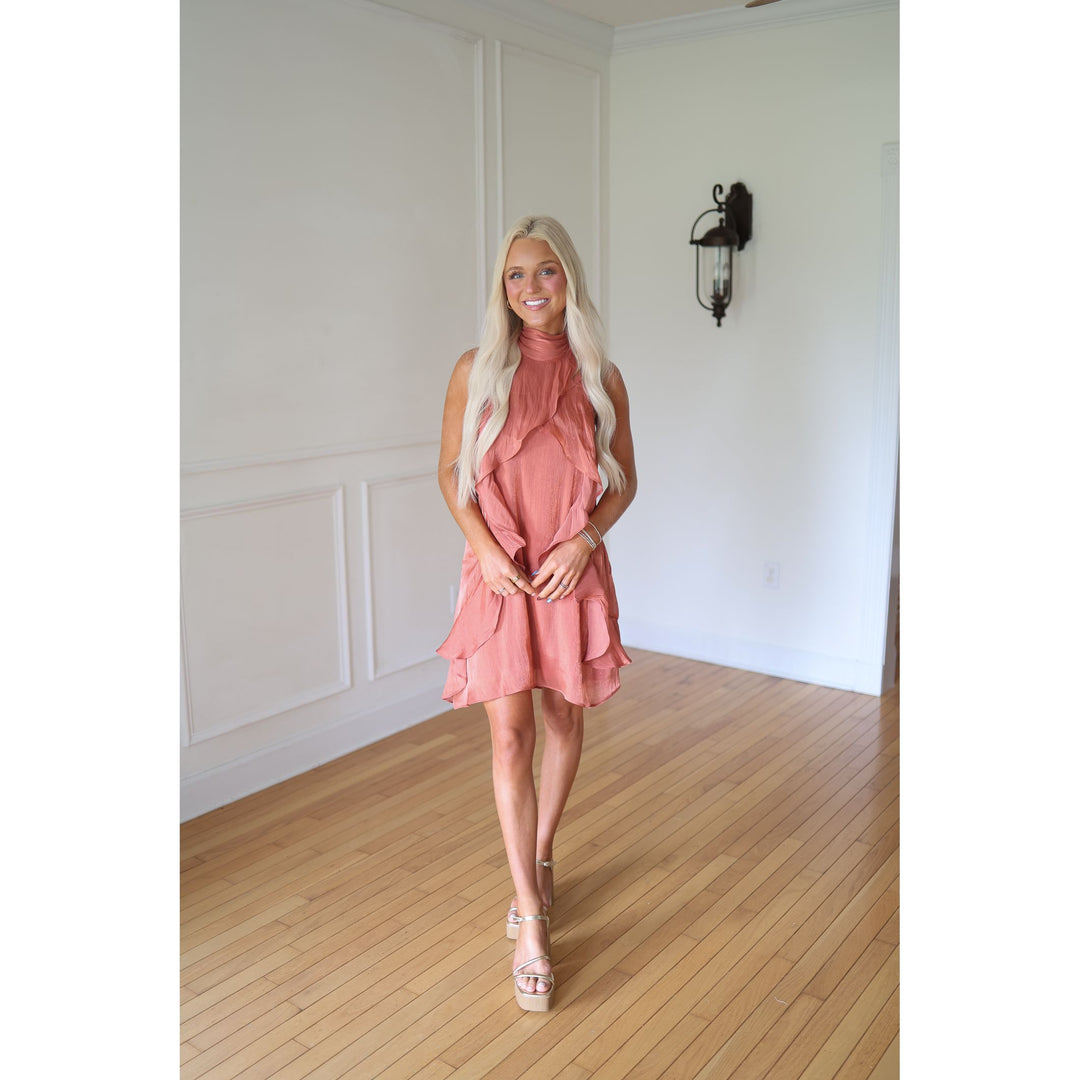 Woman in a rust dress 