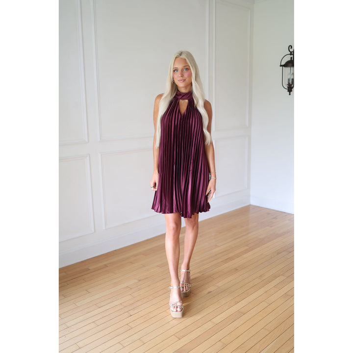 Woman wearing a wine dress 