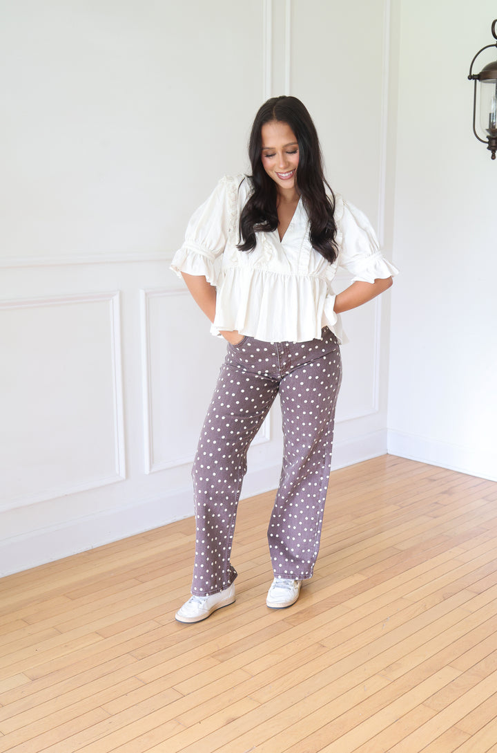 Mya Ecru Ruffle Blouse