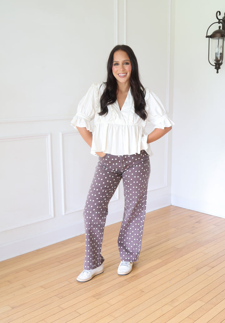 Mya Ecru Ruffle Blouse