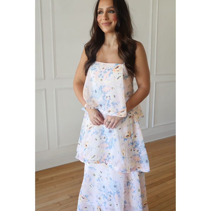 woman wearing yellow floral maxi 