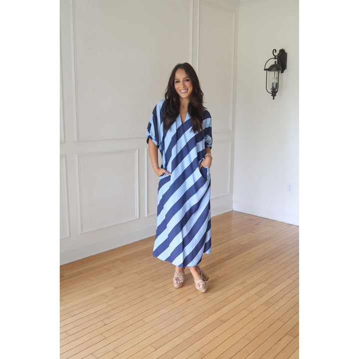 Ninah Navy Striped Midi Dress