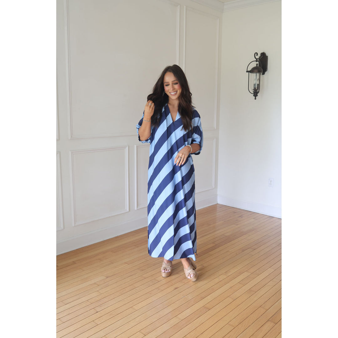 Ninah Navy Striped Midi Dress