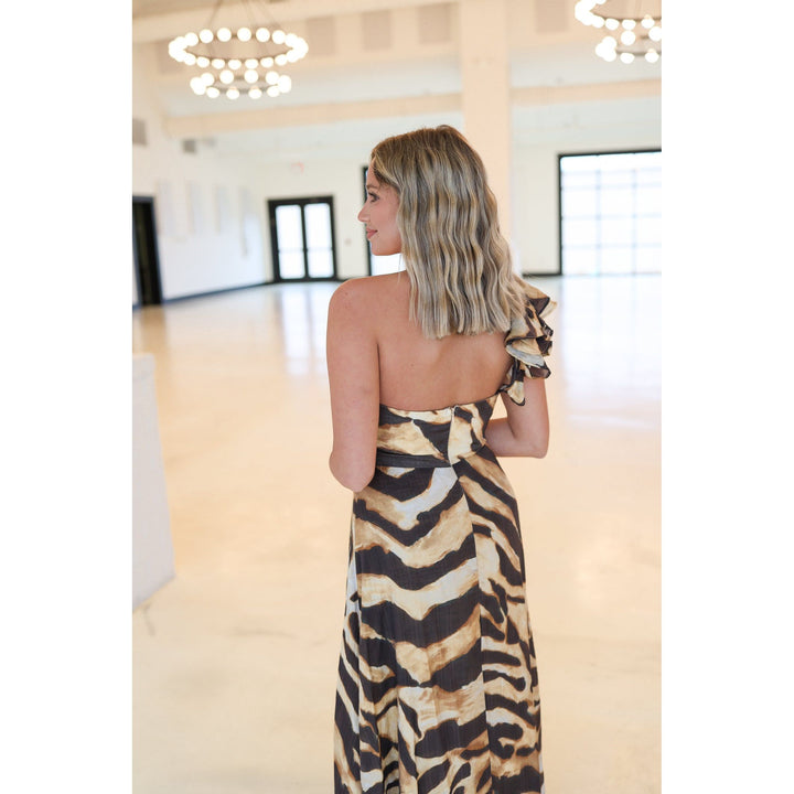 One Shoulder Leopard Maxi Dress