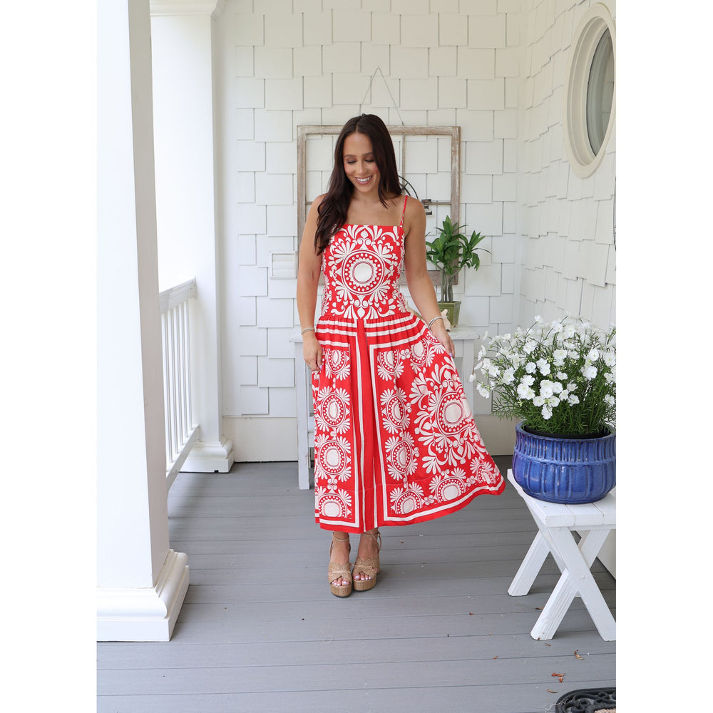 red midi dress 